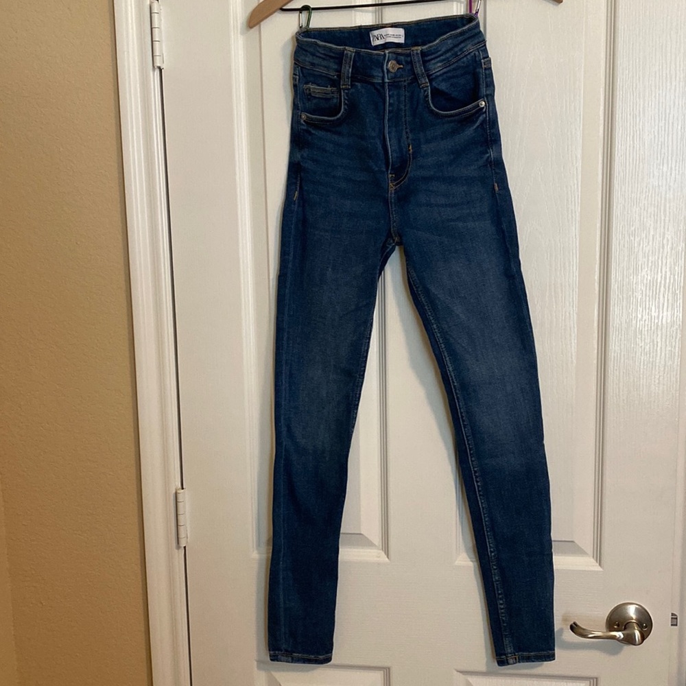 Zara High Rise Skinny Jeans in Dark Blue Wash